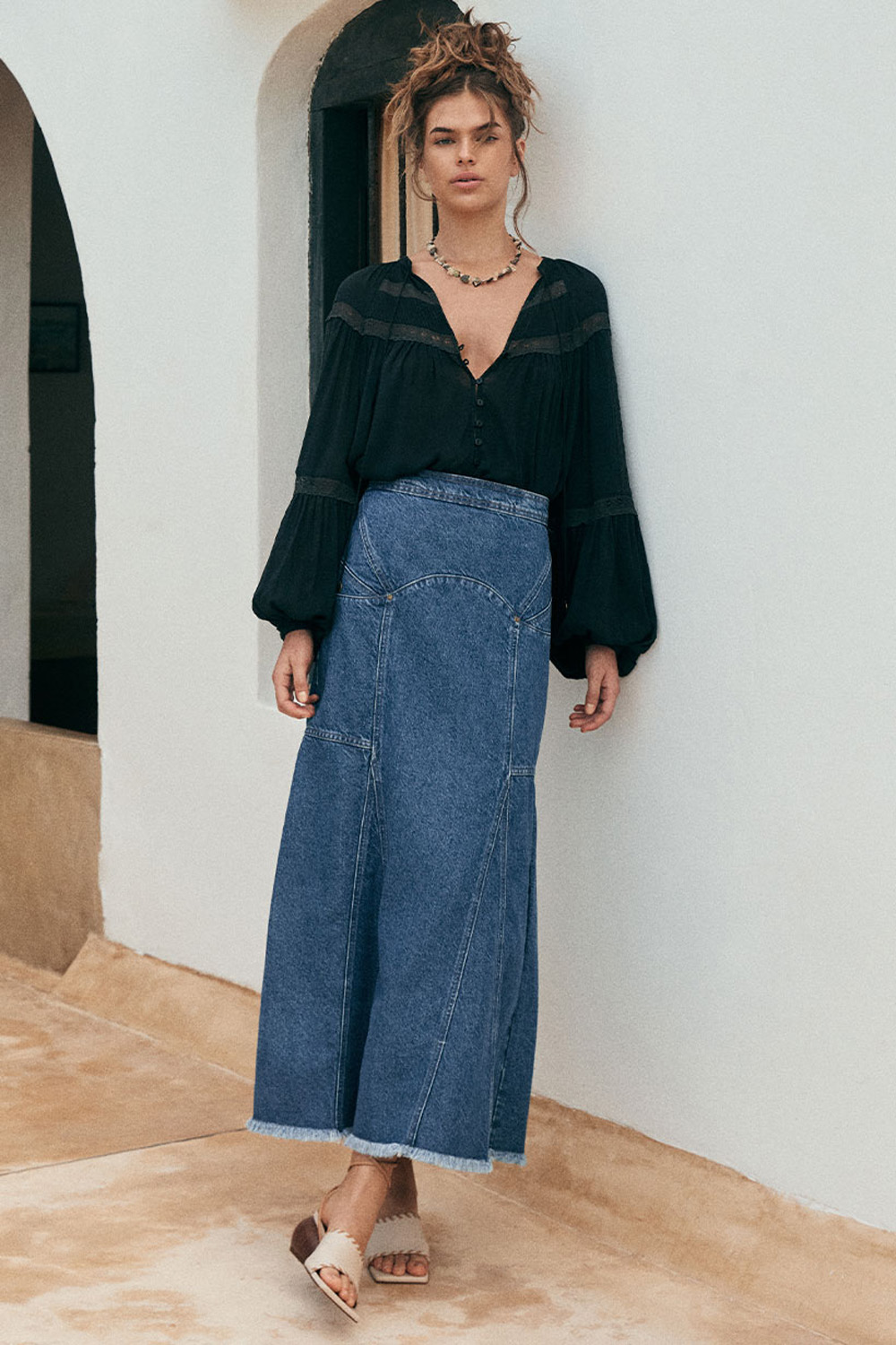 THE SPELL MUSE DENIM MAXI SKIRT - SP-CA2-DS | ByCheryve.com